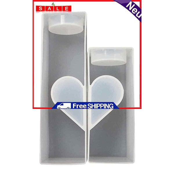Candle Holder Molds 2 Size Heart Shaped Candlestick Molds for Epoxy Casting