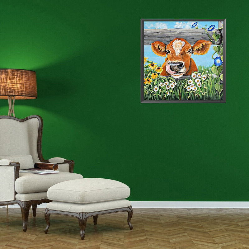 5D Diamond Painting Kit Grazing Cow Full Round Drill DIY Mosaic Picture Home Art