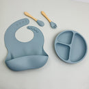 4pcs Silicone Tableware Kids Anti Slip Silicone Baby Feeding Set Bibs for Inf