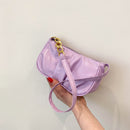 Women Pleated Chain Solid Color Underarm Bag Casual Small Handbag (Purple)