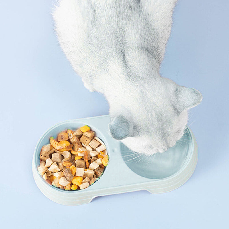 2 in 1 Pet Drinking Water Food Bowl Feeder Container Plastic Feeding Double Bowl