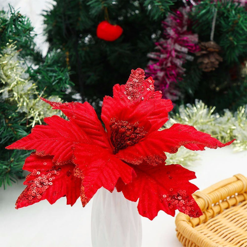 Wedding Favors Glitter Ornament Poinsettia Xmas Gift Christmas Tree Flowers