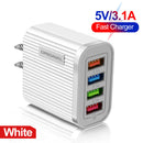 4 Port USB Wall Charger Portable Phone Tablet 3.1A Power Adapter (US White)