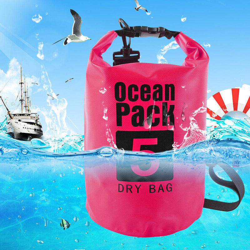 Waterproof Dry Bag Pack Sack Swimming Kayaking River Trekking (5L Pink)