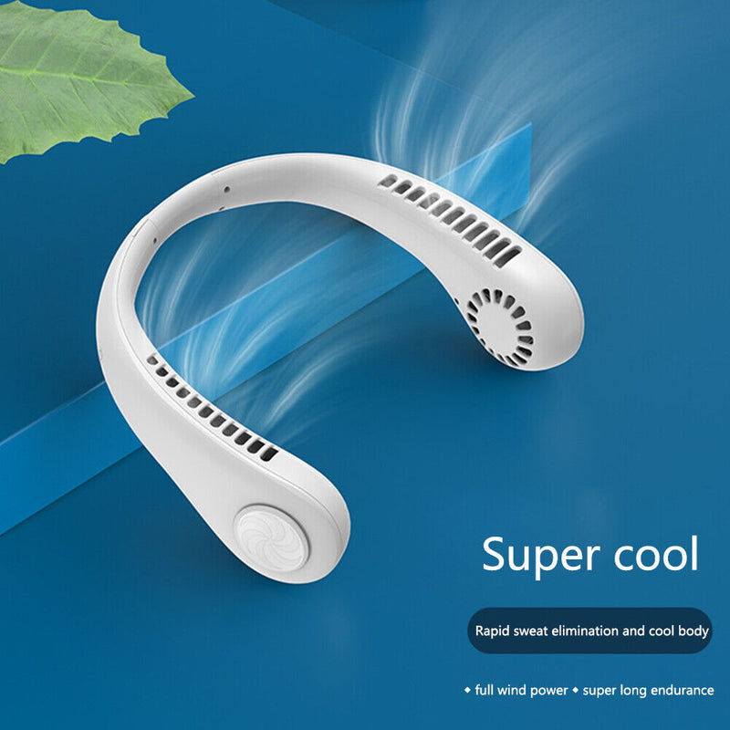 Mini Neck Fan USB Rechargeable Bladeless Fan Neck Air Conditioner (White)