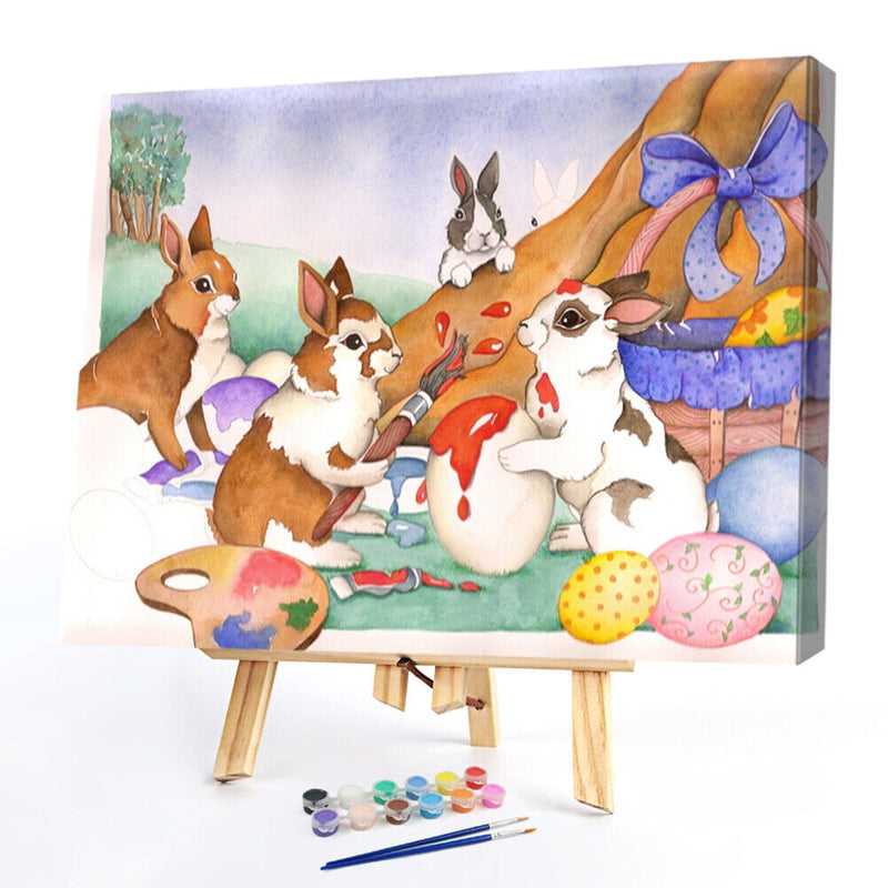 Easter Bunny Oil Paint By Numbers Kits DIY Canvas Picture Holiday Drawing