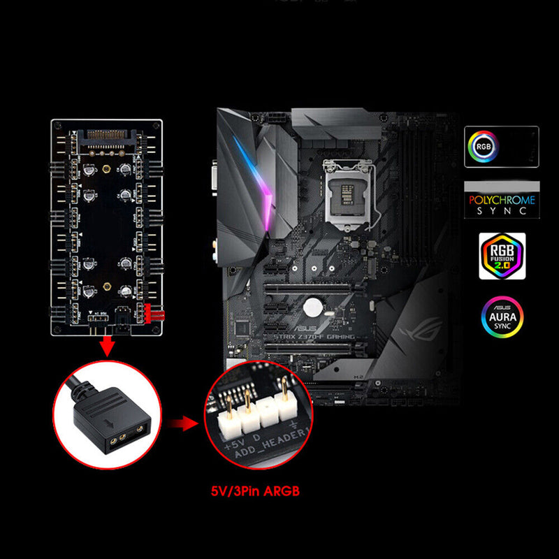 1 to 8 Multi Way Splitter RGB PWM Hub Dimming Temperature Control for ASUS/MSI