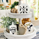 Wooden Farmhouse White Cow Letter Sculptures Ornament Round Plate Desktop Crafts