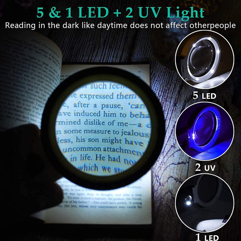with LED Light and Stand Shatterproof Magnify Glass Handheld Foldable Magnifier