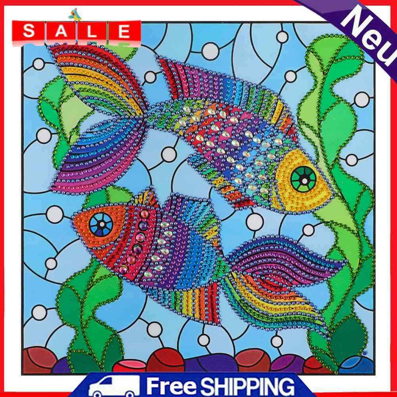 DIY Partial Drill Special Shape Fish Rhinestone Drawing for Home Decoration