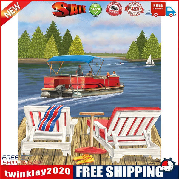 Lakeside Lounge Oil Paint By Numbers DIY Handpainted on Canvas Wall Arts