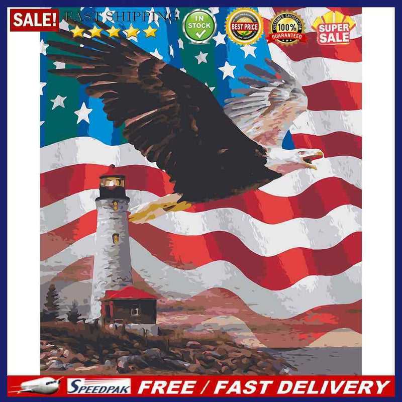 DIY Paint by Number Kit Artcraft Unique Gift Eagle with Banner Kill Time Tool