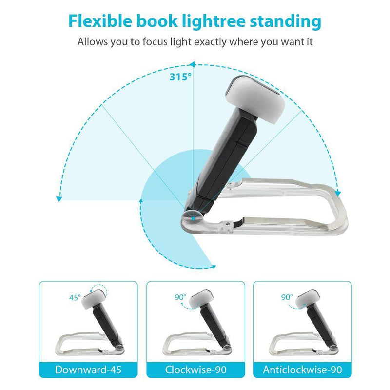 Book Night Reading Light - USB Rechargeable Clip-on Mini LED Lamp (Black)