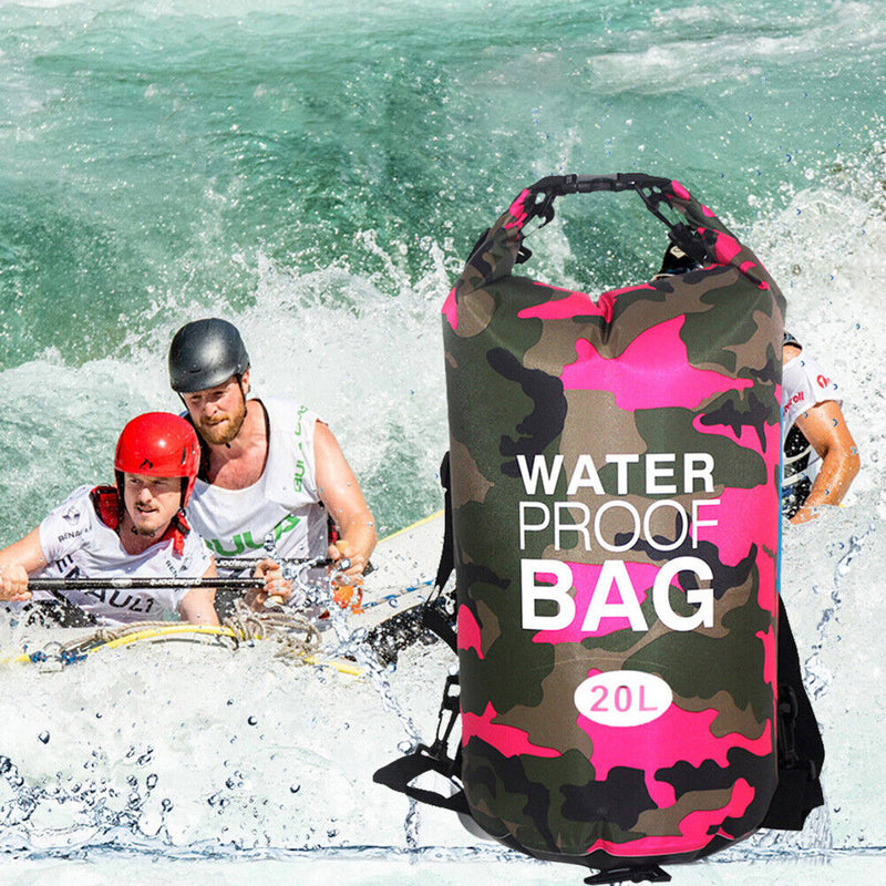 Outdoor Dry Bag Swimming Waterproof Sack for Boating Raft (20L Rose Red)