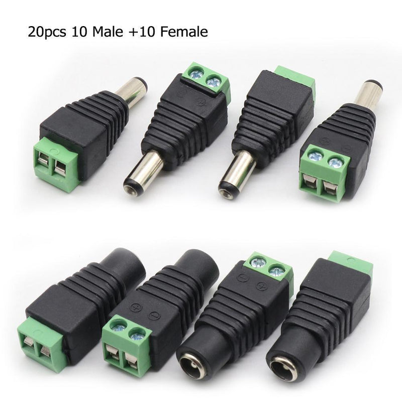 20pcs 10 Male+10 Female DC Power Connector Adapter 2.1x5.5mm Plug for CCTV Newly