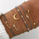 Jewelry  Hollow Star Moon Bracelet Set Crystal Beads Stones Adjustable Bangle
