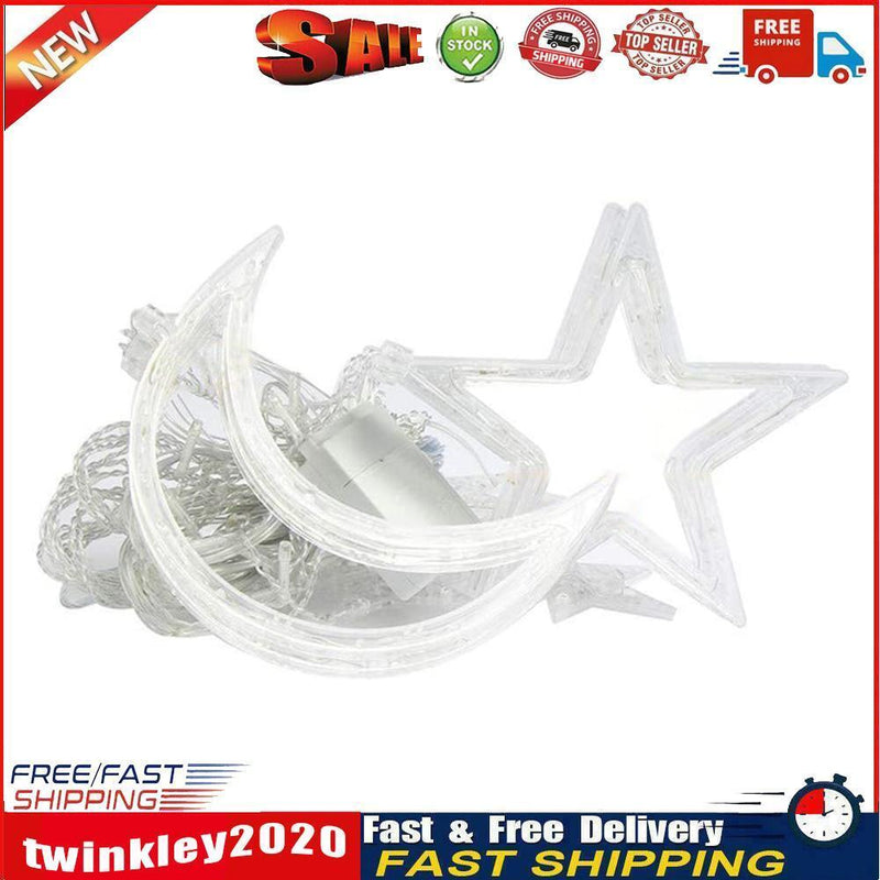 LED Star Moon Fairy Window Curtain String Light Decor (Warm Light Plug) Newly