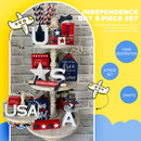 Independence Day Patriotic Ornaments - Blue Red & White Wooden Craft Decor Newly