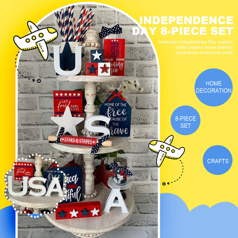 Independence Day Patriotic Ornaments - Blue Red & White Wooden Craft Decor Newly