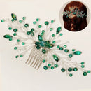 Crystal Tiara Hair Jewelry Bridal Clips Hair Combs Hair Pin Green Crystal Leaf