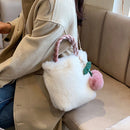 Fashion Furry Fluffy Soft Plush Cute Cherry Bags Shopping Bags Totes Handbags