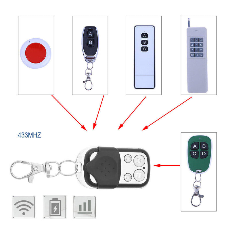 2pcs 433MHz 4CH Car Key Fob Garage Door Opener Remote Control Duplicator
