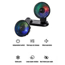 F404D USB Vehicle Fan Dual Head Powerful 3-Speed Dashboard Fan with LED Lights