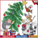 14CT Partial Cross Stitch Animal Christmas Tree Counted DIY Needlework Wall