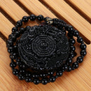 Handmade Mens Women BaGua Dragon Phoenix Carved Lucky Pendant Obsidian Necklace