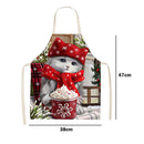Hanging Neck Christmas Cat Print Linen Cleaning Apron Kitchen Cafe Home Pinafore
