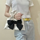 Retro Pleated PU Leather Bowknot Tote Bag Women Contrast Color Small Handbags