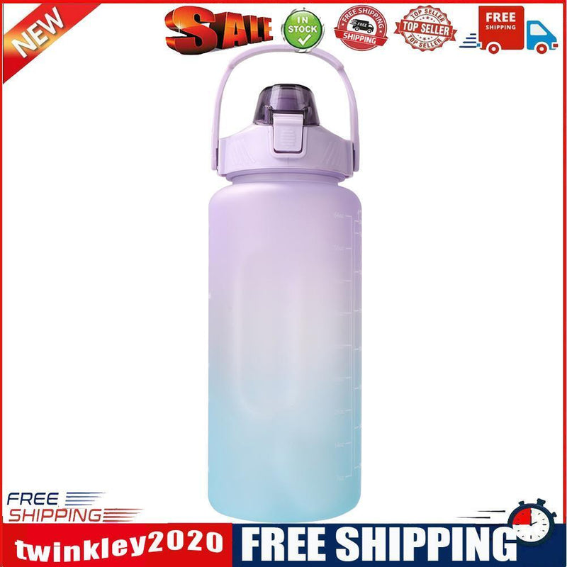 2000ml Water Bottle with Time Marker for Outdoor Sports Drink Cup (Purple)