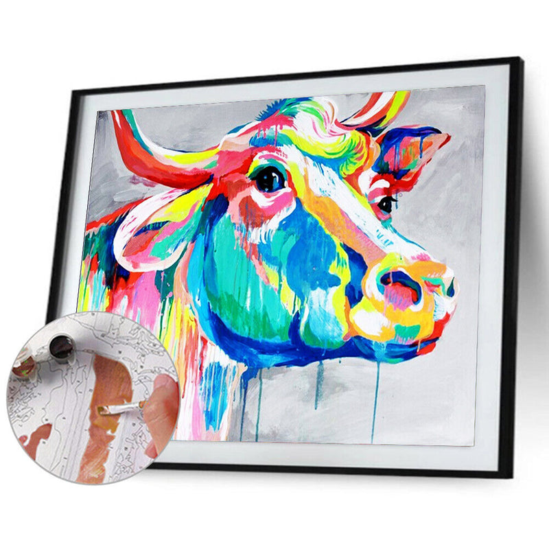 Animals Oil Painting Kit by Numbers Lion Bull Dolphin Tiger Coded Hand Drawing