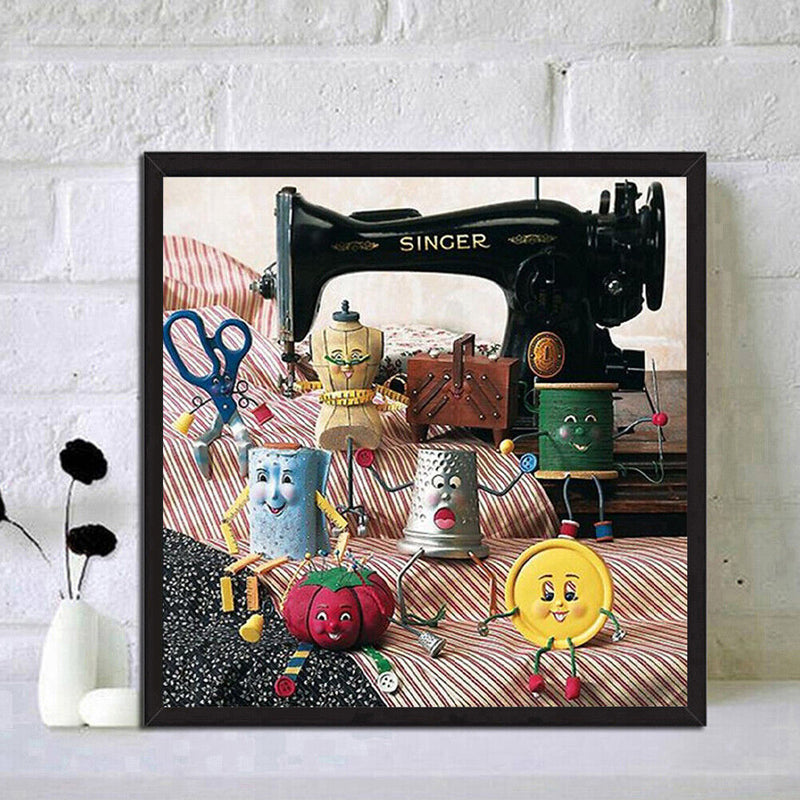 Hand Painted on Canvas DIY Sewing Machine Oil Paint By Numbers Drawing Kit