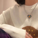 Women Hip Hop Chain Clavicle Chain Heart Shape Necklace Round Bead Necklace