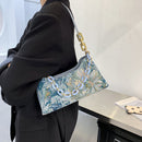 Retro Women Oil Painting Flower Printed Shoulder Underarm Bag Casual Handbags