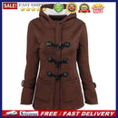 Thicken Solid Hooded Trench Coat Horn Buckle Women Outerwear (Coffee 3XL)