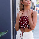 Sexy Women Girl Drawstring Tie Wove Dot Strapless Sleeveless Tube Top(S)