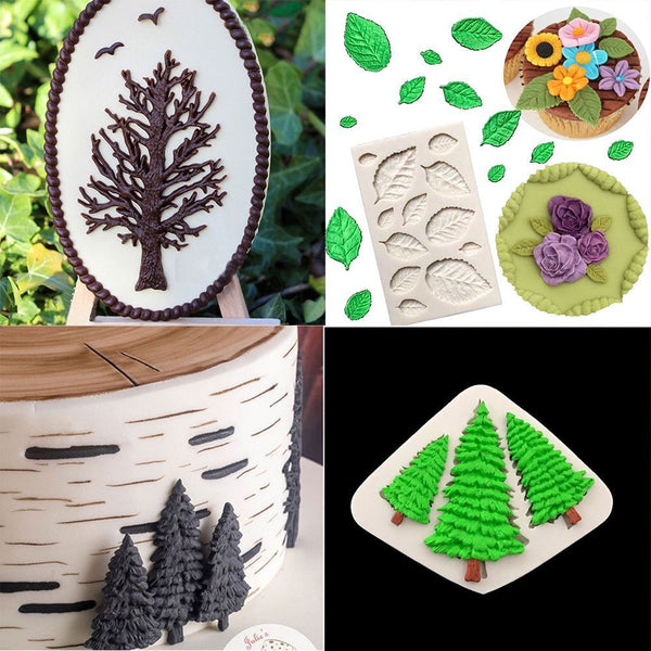DIY Chocolate Leaves Tree Shape Silicone Fondant Mold Cake Decor Mould