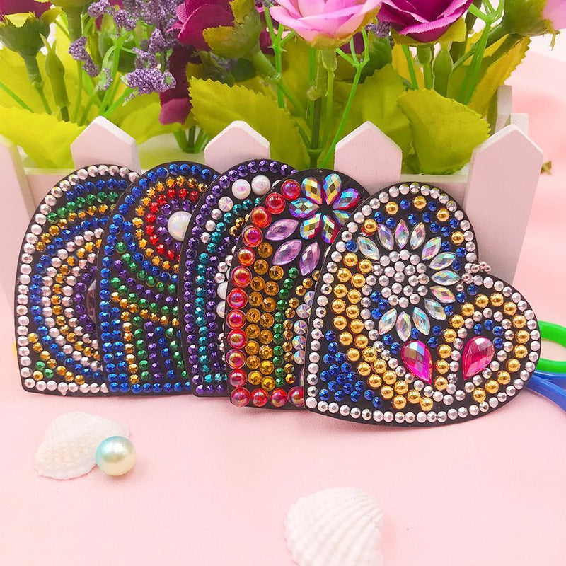 5pcs DIY Full Drill Diamond Painting Key Ring Love Bag Pendant Keychain Gift