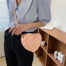 Female Solid Color Love Heart Shoulder Bag Ladies Mini PU Leather Zipper Purse