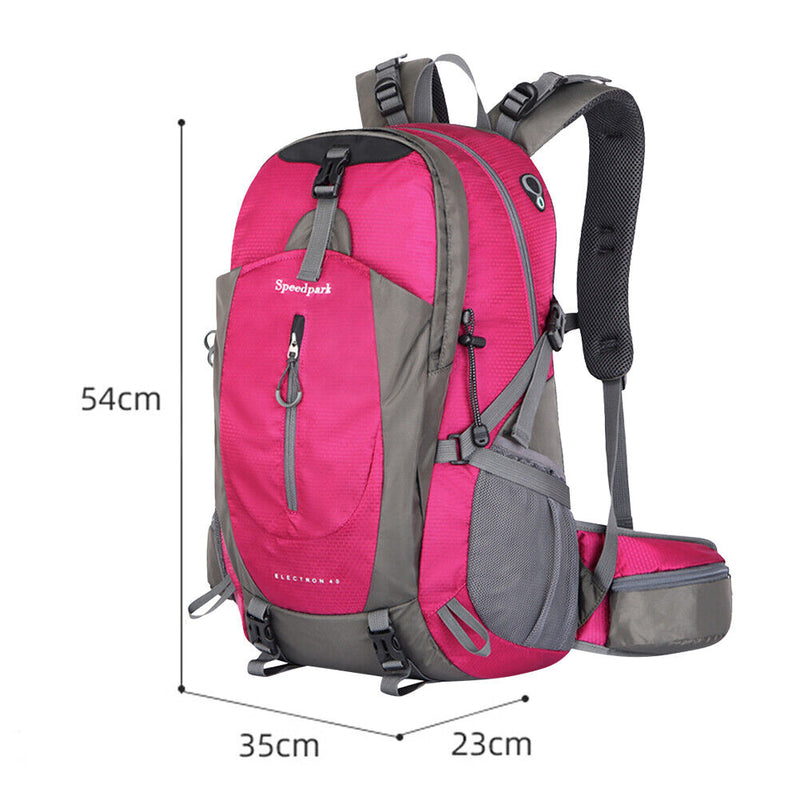 40L Waterproof Travel Cycling Camping Backpack with Rain Cover (Rose Red) Newly