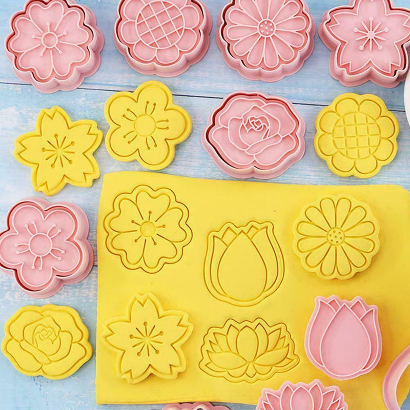 8PCS Flowers Cookie Mold Set Biscuit Cutters Baking Molds Press Stamp X8D3