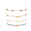 Color Jewelry Beads Multilayer  Heart Anklets Black Rope Chain Foot Bracelet