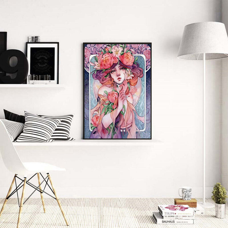 Oil Paint By Numbers Girl Dressed By Flower Coloring Picture L451