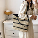 Summer Straw Shoulder Bags Women Striped Woven Beach Shopper Handbag (2)
