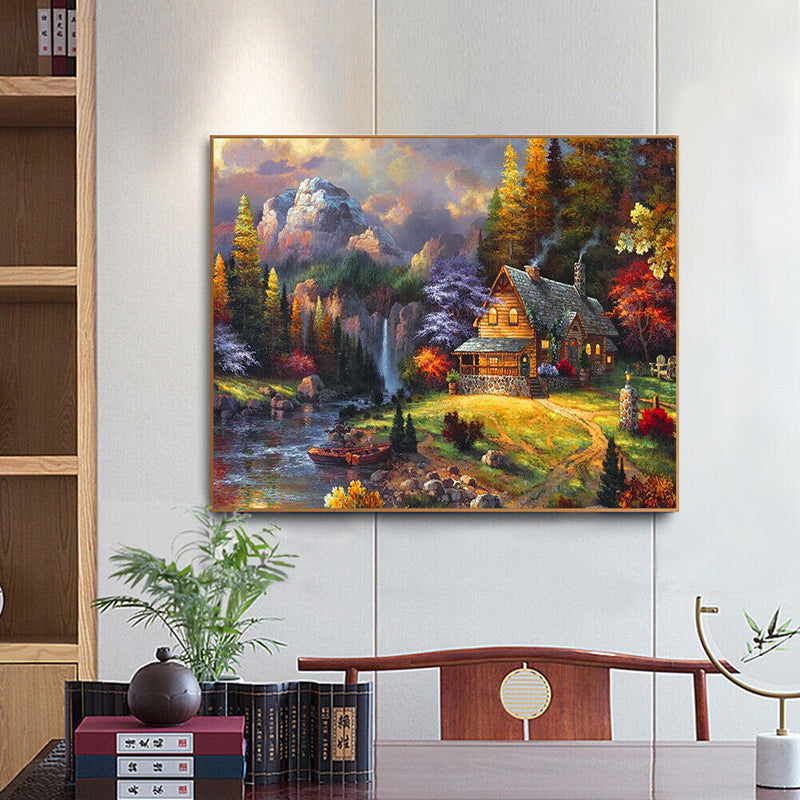 Paint By Numbers for Beginner Lodge Between Mountains and Forests Painting
