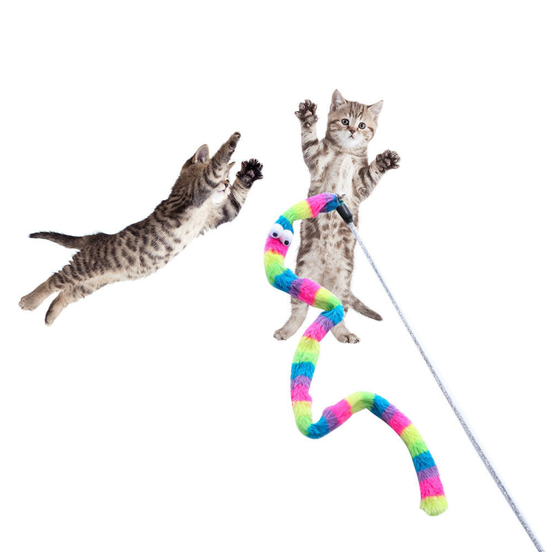 Funny Cat Stick w Crisp Bell Caterpillar Interactive Teaser Wand (Rainbow)
