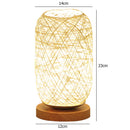 Bedside LED Table Lamp, USB Powered Rustic Rattan Lampshade Light (Beige) Newly