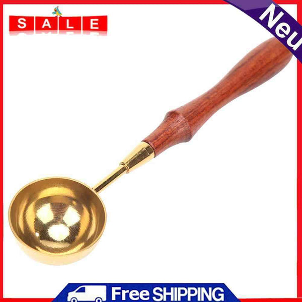 Retro Fire Sealing Wax Stick Metal Brass Spoon Wood Handle Furnace Pot Tool